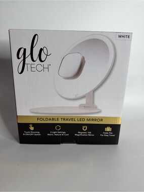 Glo Tech Foldable Travel LED Mirror White New in Box